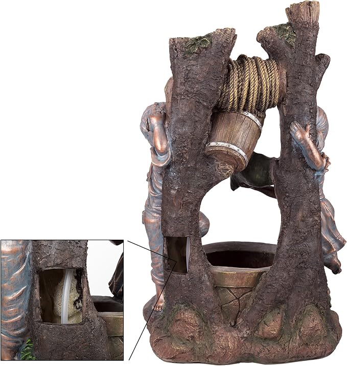 Boy and Girl Outdoor Water Fountain - Cascading Waterfall with Soothing Sounds and 4 LED Lights for Garden or Patio by Pure Garden (Antique Bronze)