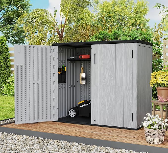 ZZM 37 Cu.ft Outdoor Storage Shed with Floor HDPE Double-Wall Resin Sheds Outdoor Storage, Lockable Weatherproof Storage Cabinet Fit for Garden Tools, Garage can, Bike, Patio Furniture, Grey - Image 2