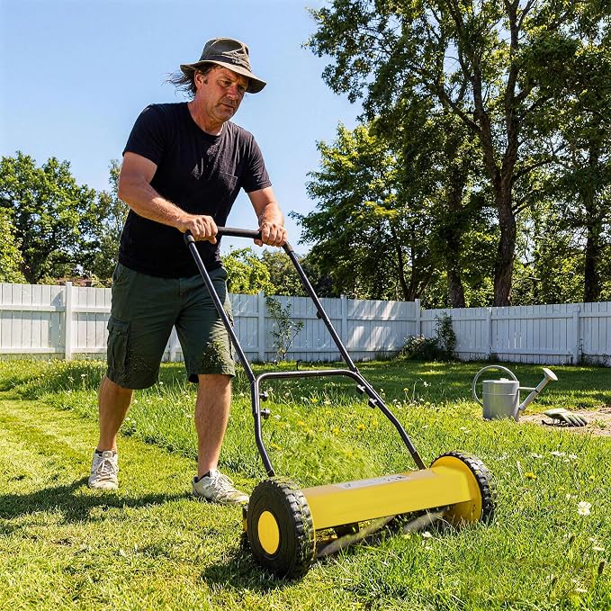 14" 5-Blade Push Reel Lawn Mower, Manual Push Mower with Adjustable Cutting Height, Compact Lawnmower for Small to Medium Yard and Field, Lightweight Hand Reel Push Mower, Yellow - Image 7