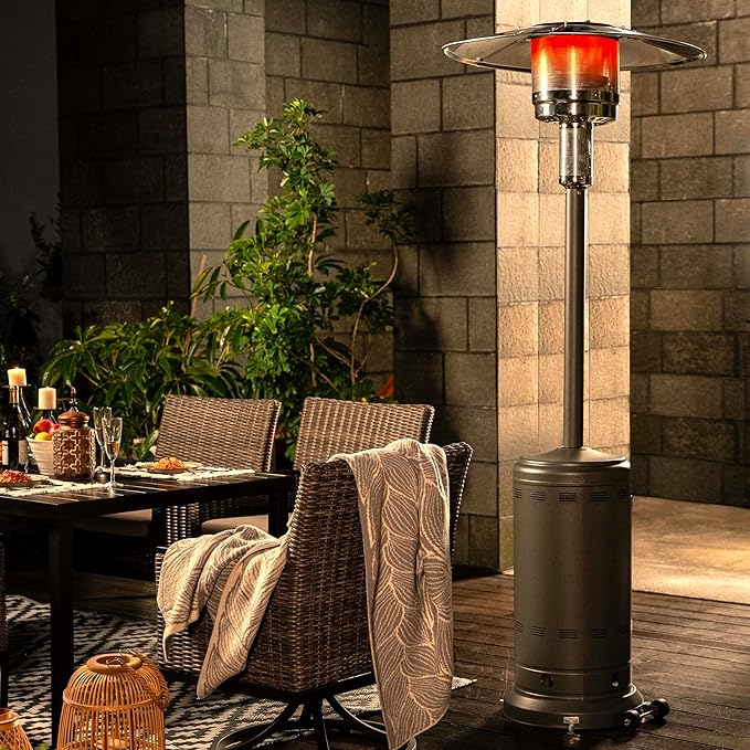 Nuu Garden Propane Outdoor Patio Heater with 304 Stainless Steel Burner and Aluminum Reflector, Powder-Coated Outdoor Heater with Wheels, Anti-Tilt Safety Shut-Off, ETL Certified, Sparkling Gray