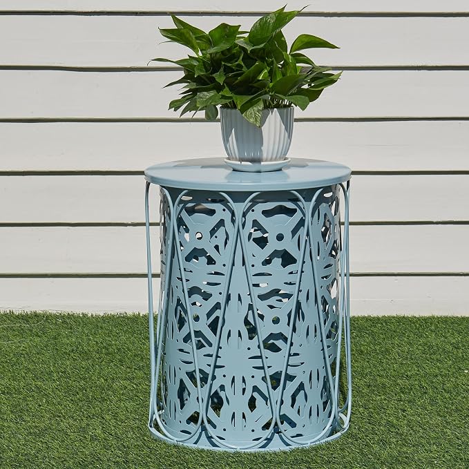Y&M Set of 3 Heavy-Duty Round End Table, Side Table, Coffee Table for Indoor Multifunctional Use, Outdoor Decorative Garden Stool Plant Stand-Blue - Image 6