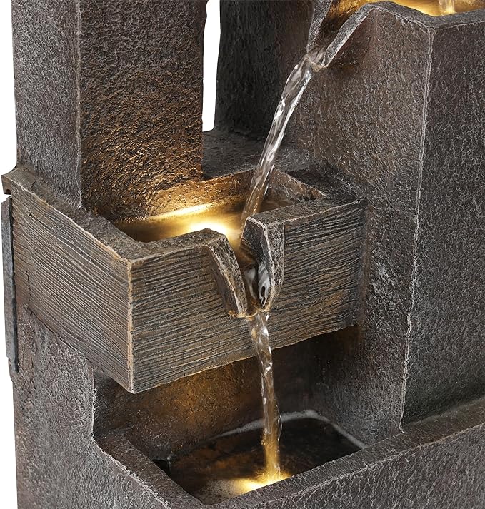 Alpine Corporation ZDQ110 19" Indoor/Outdoor Multi-Tier Water Fountain with LED Lights – Cascading Waterfall Feature for Gardens, Patios, Yards, and Home Décor, Gray