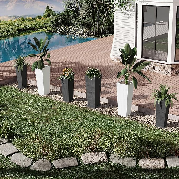 2 Pack Large Planters for Indoor Outdoor Plants, 24 inch Outdoor Planters for Porch with Drainage Holes, Plastic Planters for Outdoor Plants, Flower Pots for Large Plants, Trees, Patio, Garden, White