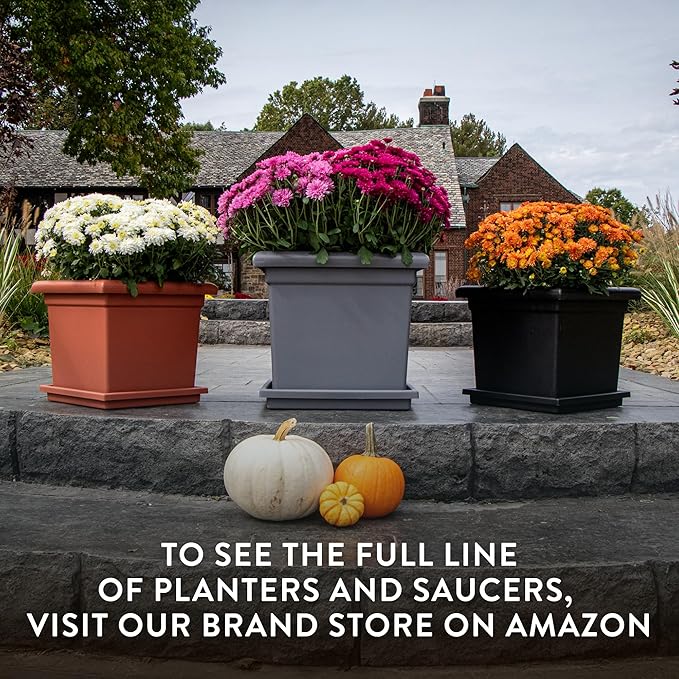 The HC Companies 15.5 Inch Accent Square Plant Pots with Drainage, Lightweight UV-Resistant Plastic Planters for Indoor & Outdoor Plants, 2-Pack Flower Pots for Garden, Office & Home Decor, Black