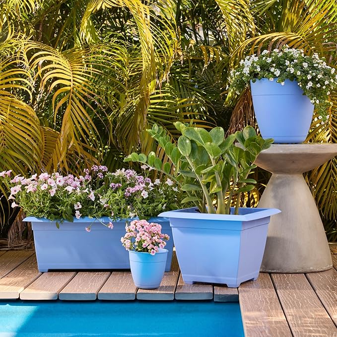 Bloem Dayton Planter with Saucer: 12" - Ocean Blue - 100% Recycled Plastic Pot, Removable Saucer, Elevated Feet, for Indoor and Outdoor Use, Gardening, 3 Gallon Capacity