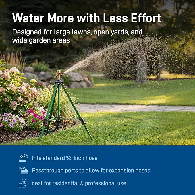 Orbit Tripod Lawn Zinc Impact Sprinkler - 360 Degree Rotating Yard Sprinkler with Adjustable Height - Heavy-Duty Zinc - High-Pressure Nozzle - for Large Lawn Coverage - 56667 - Image 9