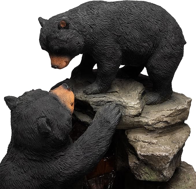 Alpine Corporation 36" Tall Indoor/Outdoor 2 Bears Climbing Rainforest Water Fountain with LED Lights, Cascading Wildlife Water Feature for Garden, Patio, and Home Decor, Brown