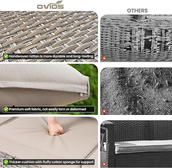 ovios 5-Piece Patio Furniture Set with L-Shape Sofa Chaise, Outdoor Sectional Couch Solar Table, Modern Modular Wicker Rattan Conversation Set, Beige