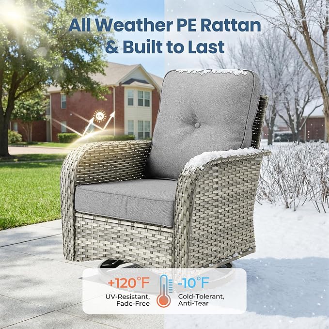 Weaxty 7 Pieces Patio Furniture Set,Wicker Outdoor Swivel Rocking Chairs,Rattan Loveseat Couch,Coffee Table,Patio Sofa Conversation Sets for Deck Backyard Porch Poolside, Dark Gray