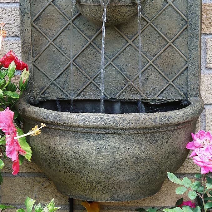 Sunnydaze 26" Outdoor Wall Water Fountain with Pump - Florentine Stone - Messina - Electric