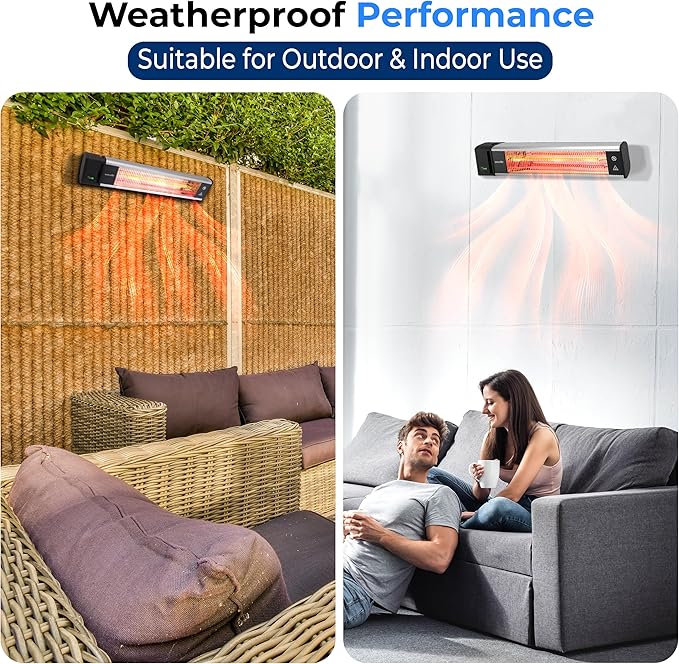 SereneLife Infrared Patio Heater, 1500W, IP65 Approved, Odorless, Wall-Mounted Heater with Remote, Indoor/Outdoor for Patio, Restaurant, Backyard, Garage, Decks