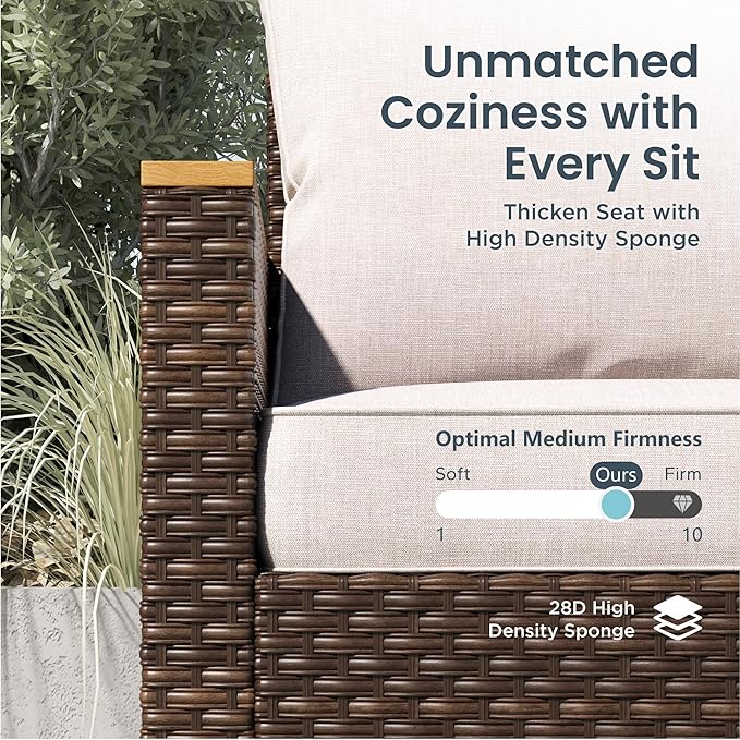 PHI VILLA 10-Piece Wicker Patio Furniture Set, Outdoor Half-Moon Curved Sectional Sofa with 4 Ottomans, 2 One Armrest Seats, 1 Armless Sofa, Large Conversation Seating for Garden or Backyard,Beige