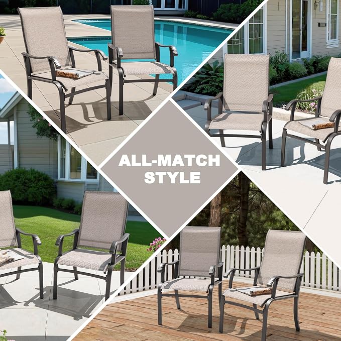 NUU GARDEN Patio Dining Chairs Set of 4, All Weather Textilene Patio Chairs,Powder-Coated Metal Frame Outdoor Patio Bistro Dining Chairs for Lawn Garden Backyard, Beige - Image 7