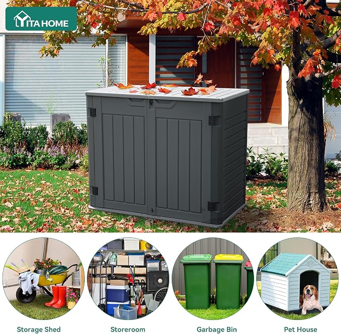YITAHOME Outdoor Horizontal Storage Sheds w/o Shelf, Weatherproof Resin Tool Shed, Multi-Opening Door for Storage of Bike, Trash Cans, Garden Tools, 35 cu ft, Waterproof, Lockable, Dark Gray - Image 5