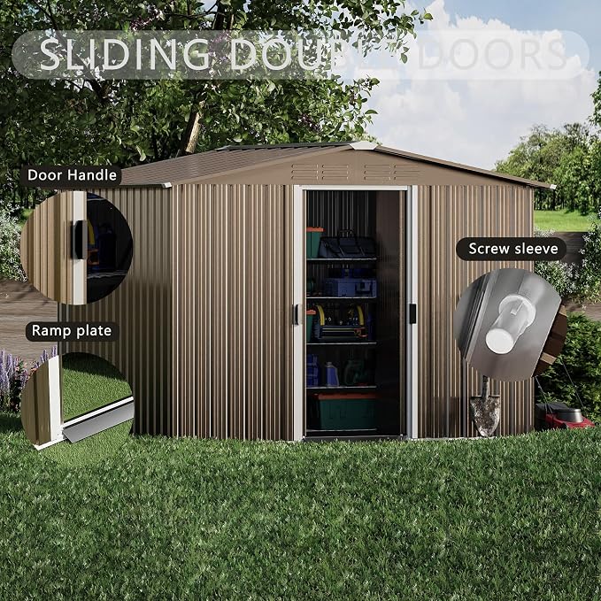 8FT x 6FT Outdoor Storage Shed, Waterproof Lockable Door Metal Tool Shed with Sliding Door and Ventilation, Gardening Tool Storage Room, Metal Storage Shed for Gardens and Lawns - Image 2