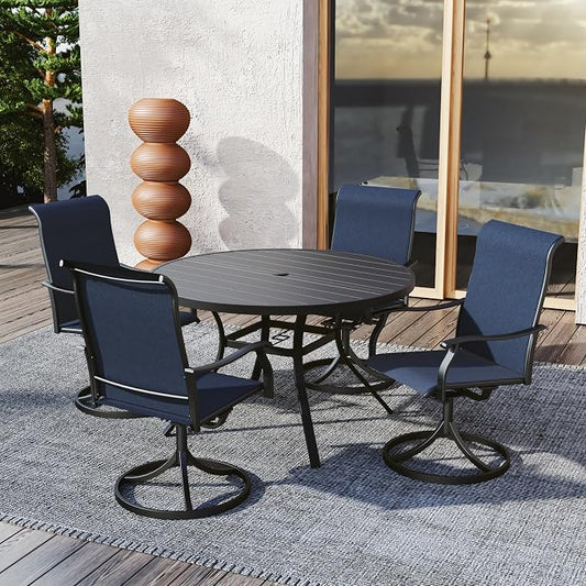 Anmutig 5-Piece Outdoor Dining Set, Patio Furniture Set with 4 Textilene Swivel Chairs and 48" Round Outdoor Table for Garden, Backyard, Deck - Navy Blue Style1 by Anmutig
