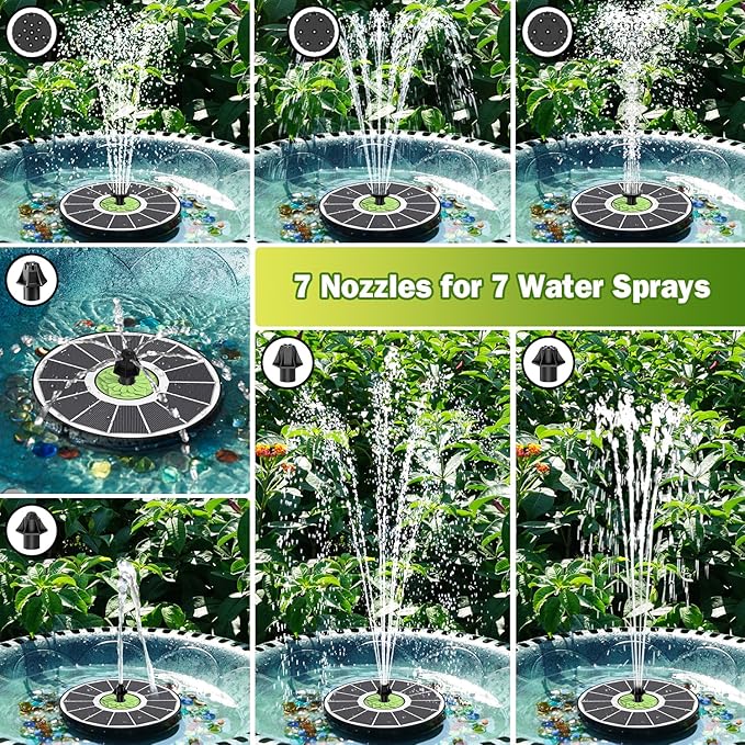SZMP Upgraded 3.5W Full Glass Panel Solar Fountain for Bird Bath, Floating No-Installation Solar Powered Water Fountain Pump with 7 Nozzles, for Garden, Pond Decor (White)