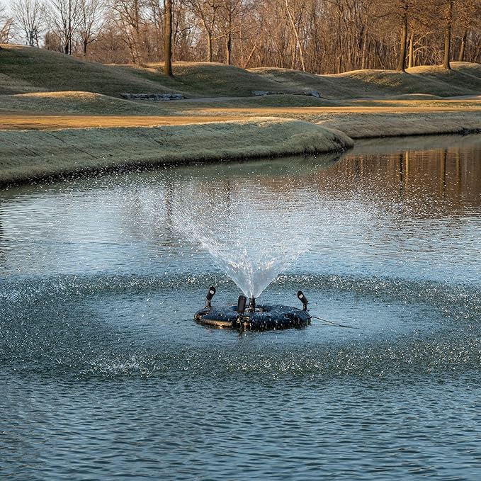 HALF OFF PONDS Floating Fountain, 1/4 HP Pond Aerator, 100 ft Cord, 3000 GPH Water Pump, 9 Spray Patterns, White LED Lights, for Ponds & Water Gardens