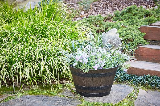 Southern Patio 22.5" Whiskey Barrel Outdoor Planter with Wheels, Drainage Hole & Plug, 69.34 qt. Capacity