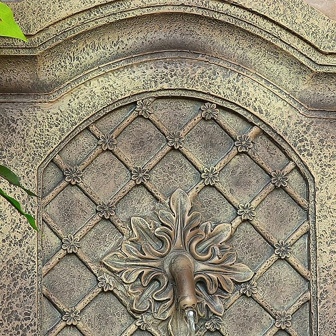Sunnydaze 31" Outdoor Wall Water Fountain with Pump and Panel - Florentine Stone - Rosette - Solar/Battery-Powered