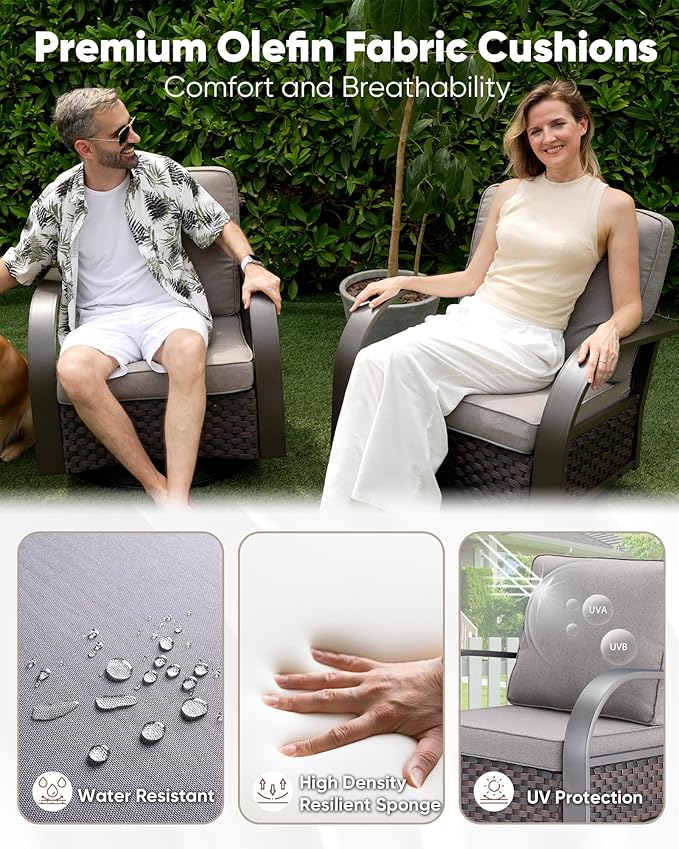HUMMUH Outdoor Wicker Patio Chairs Set of 2-High Back Patio Dining Chairs Outdoor Patio Chairs for Deck Porch Lawn Garden Backyard-Brown/Grey