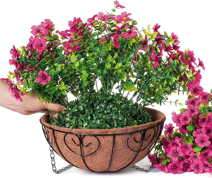 HyeFlora Artificial Fake Hanging Plants Flowers Basket for Outdoor Outside Porch Summer Decoration, Faux Silk Hotpink Dasiy UV Resistant Realistic in Planter for Home Patio Garden Yard - Image 5