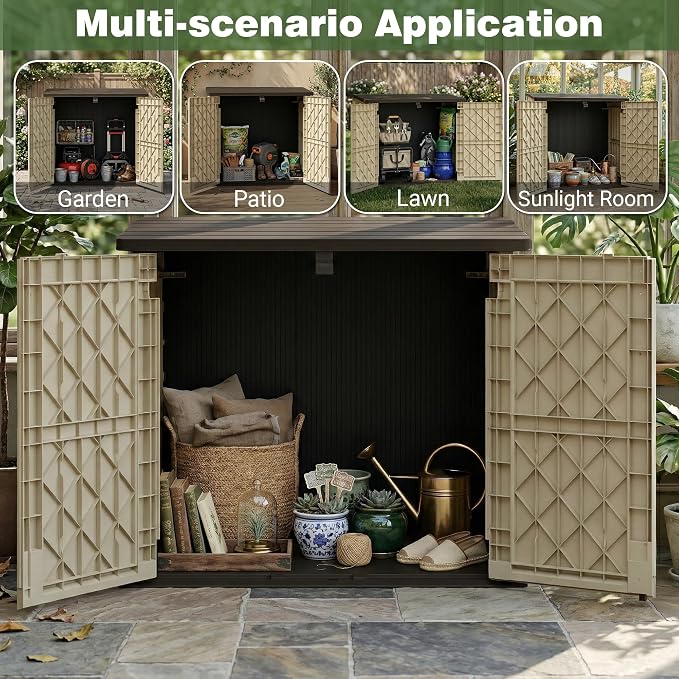 LHBcraft Waterproof Outdoor Storage Box 36 Cu Ft with Lockable Doors, Portable Horizontal Resin Storage Cabinet, Outdoor Storage Shed for Backyards, Easy to Assemble - Image 6