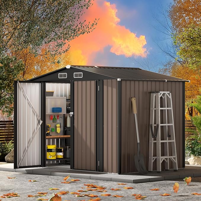 Metal Storage Shed & Outdoor Storage, Outdoor Steel Storages Shed with Sloping Roof, Utility and Tool Garden Sheds for Backyard Patio Lawn by Unknown