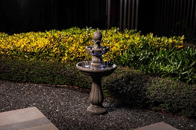 3 Tiered Outdoor/Indoor Water Fountains –42.2 in. Tall, Like Stone Bird Bath for Outside, Elegant Waterfall Feature for Garden, Yard, Patio, Home Decor (Grey)