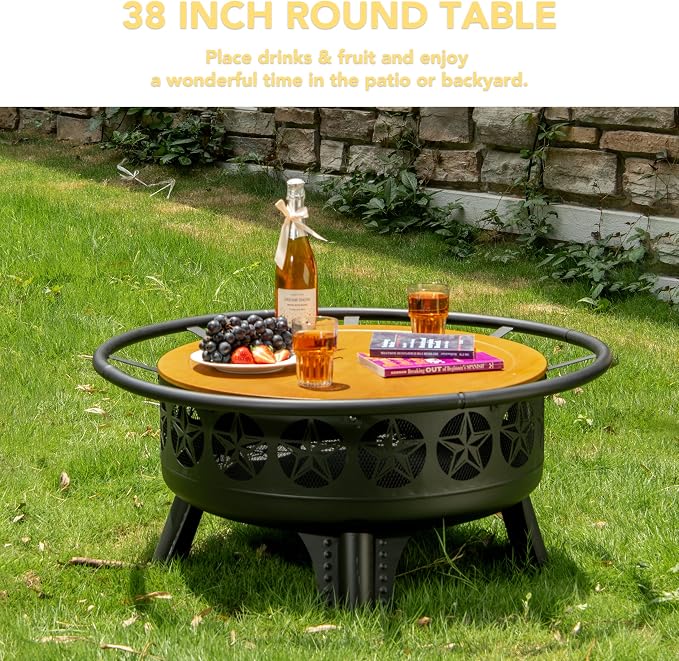 Verdeluxe 38” Wood Burning Fire Pits for Outside,3-in-1 Fire Pit with Grill, Spark Screen & Fire Poker,Outdoor Firepit Table with Swivel Cooking Grate for Yard BBQ Bonfire Patio Camping (38 inch) - Image 3