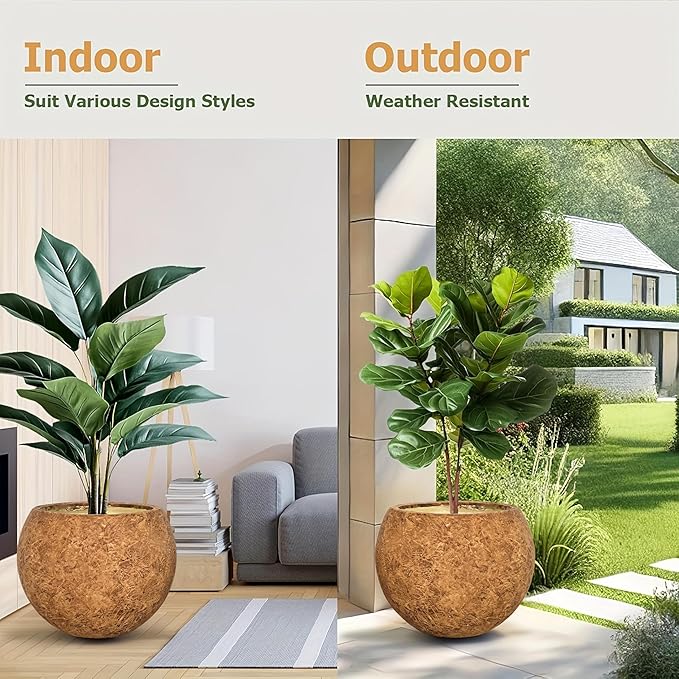 17 H x 21" Dia (15" Pot Opening) Round Fiberstone Planter with Drainage Hole, Indoor/Outdoor Large Plant Pot for Home Patio Garden, Ideal for Large Plants -Camel