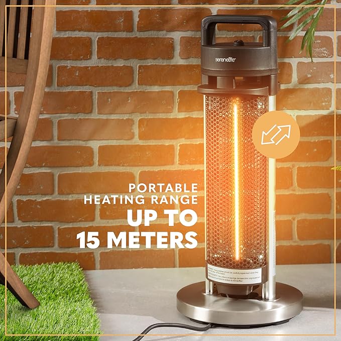 SereneLife Infrared Patio Heater, Electric Patio Heater with Remote Control, 900 W, Indoor/Outdoor Heaters for Patio, Restaurant, Backyard, Garage, Decks (Silver) (Renewed)