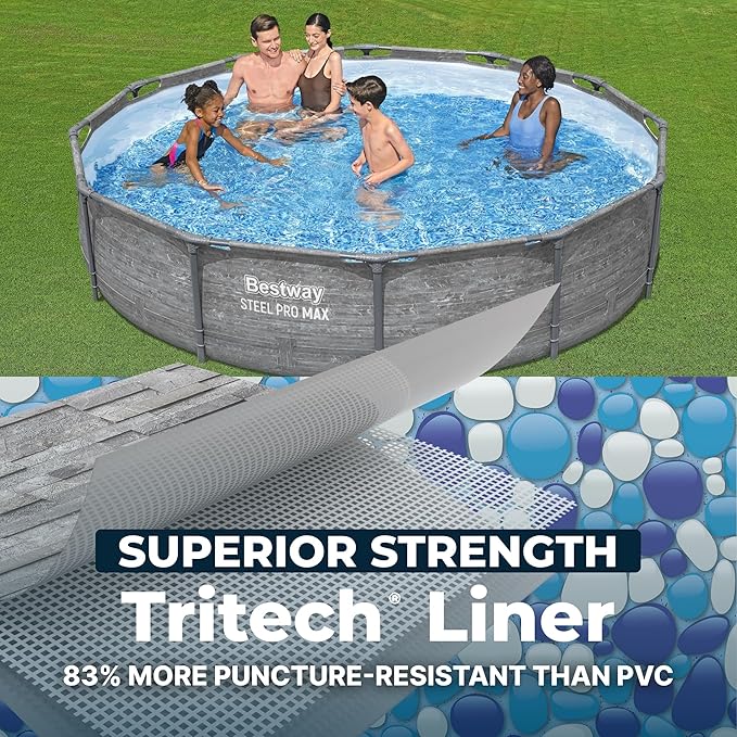 Bestway Steel Pro MAX 12' x 30" Above Ground Pool, Round Metal Frame Outdoor Swimming Pool Set with Filter Pump, Stacked Stone Print - Image 5