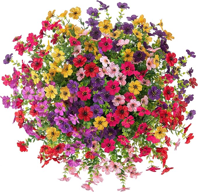HyeFlora Artificial Fake Hanging Plants Flowers with Basket Outdoor Decor Faux Silk Dasiy Flower Arrangements in Pot Planter for Porch Home Indoor Patio Garden Yard Decoration - Image 6