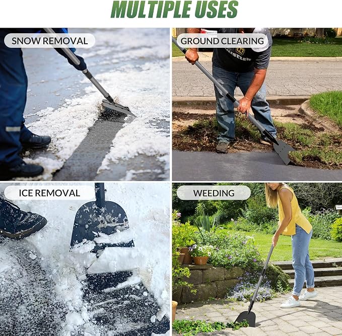 Walensee Flat Shovel, Heavy Duty Floor Scraper Long Handle for Weeding, Moss Removal, Lawn Edging & Outdoor Cleaning, Metal Garden Cleaning Shovel Scraper for Patio, Driveway, Sidewalk, Yard - Image 6