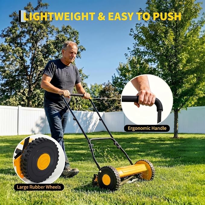 14" Push Lawn Mower, Manual Hand Push Lawn Mower Without Grass Catcher, Lightweight & Portable Walk-Behind Mower for Small Yards, Garden & Patio - Image 6