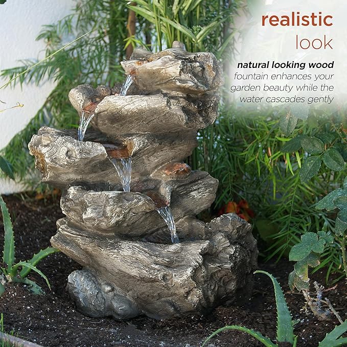 Alpine Corporation WIN1087 Indoor/Outdoor Floor Waterfall Fountain with LED Lights, 5-Tiered Rainforest Fountain 22", Brown