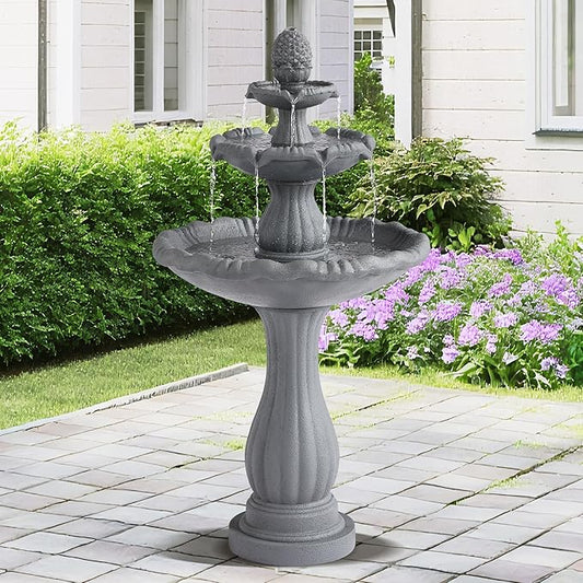 MAGIC UNION Garden Water Fountain Outdoor, 47.3" High Large Roman Italian Indoor Waterfalls, 3-Tier Standing Water Feature Fountains w/Pump & Pineapple Top for Outside Patio, Yard and Lawn (Gray)