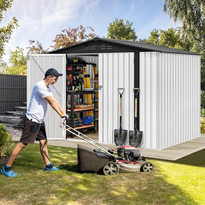 DWVO 8'x6' Large Metal Outdoor Storage Shed, Heavy Duty Tool Storage Sheds for Backyard Patio Lawn - Ideal for Bicycles, Garden Tools, and Lawn Equipment, Easy-to-Assemble, White - Image 2