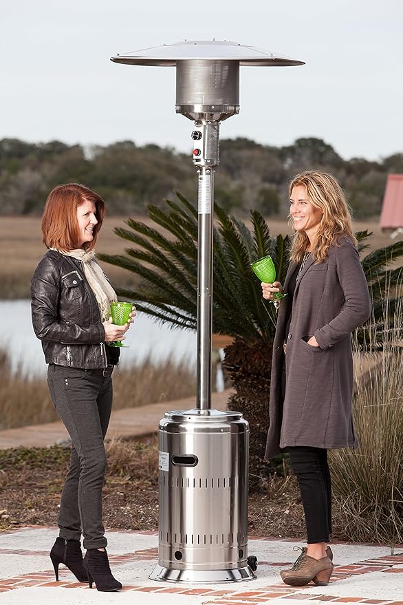 Fire Sense 01775 Performance Series Patio Heater With Wheels 50,000 BTU Output Electronic Ignition System Portable Outdoor Propane Heater - Unpainted Stainless Steel