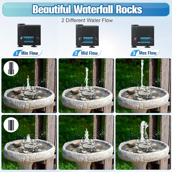 Bird Bath Fountain, Bird Bath Water Fountains with 7W Water Pump, Gray Moss Resin Granite Water Fountain Rock Waterfall for Birdbath, Bird Feeder