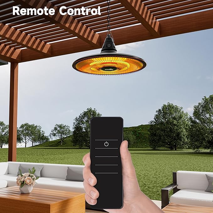Hanging Heater, 1500W Outdoor Electric Patio Ceiling Heater with Remote Control, Infrared for Courtyard, Garage, Patio, Overheat & Tip-Over Protection, Waterproof, Black