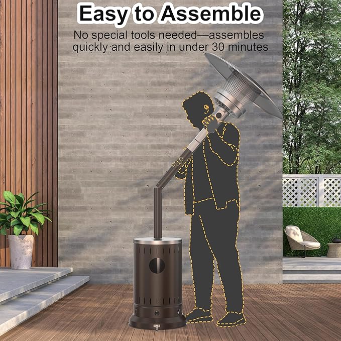 50,000 BTU Patio Heater - Propane Patio Heater with Sand Box, Double-Layer Stainless Steel Burner Space Heater, Outdoor Heaters with Wheels, Used for Garden, Patio and Residential, Brown