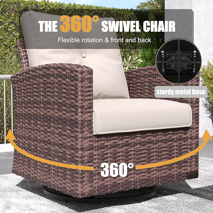 LayinSun 5 Pieces Patio Furniture Set with Swivel Chairs, Rattan Wicker Rocking Glide Chairs with Coffee Table Conversation Set