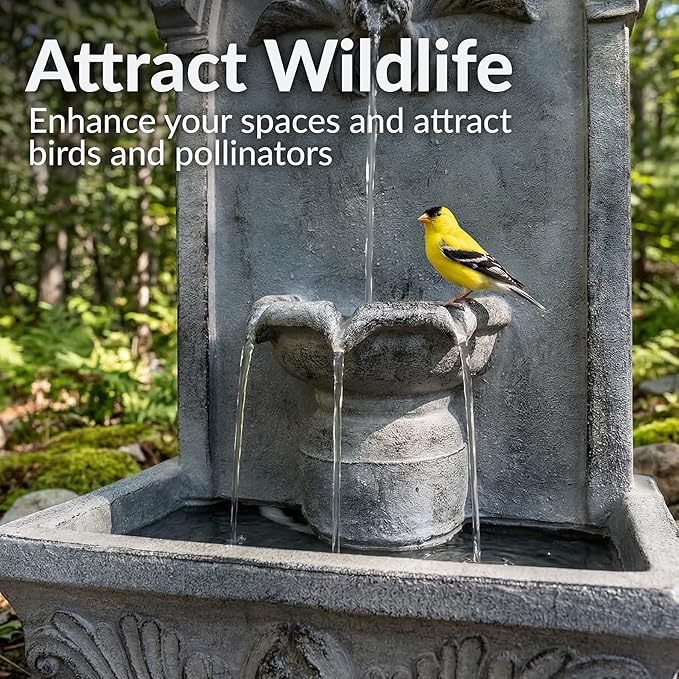 Sunnydaze 28-Inch Outdoor French-Inspired Flat Back Water Fountain - Glass Fiber Reinforced Concrete Construction