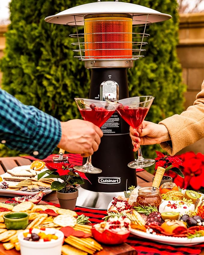 Cuisinart Portable Tabletop Patio Heater, 11,000 BTU Outdoor Propane Heater with Safety Tilt Switch and Adjustable Heat, Burner Screen Guard, 30 sq. Foot Heat Range, Red