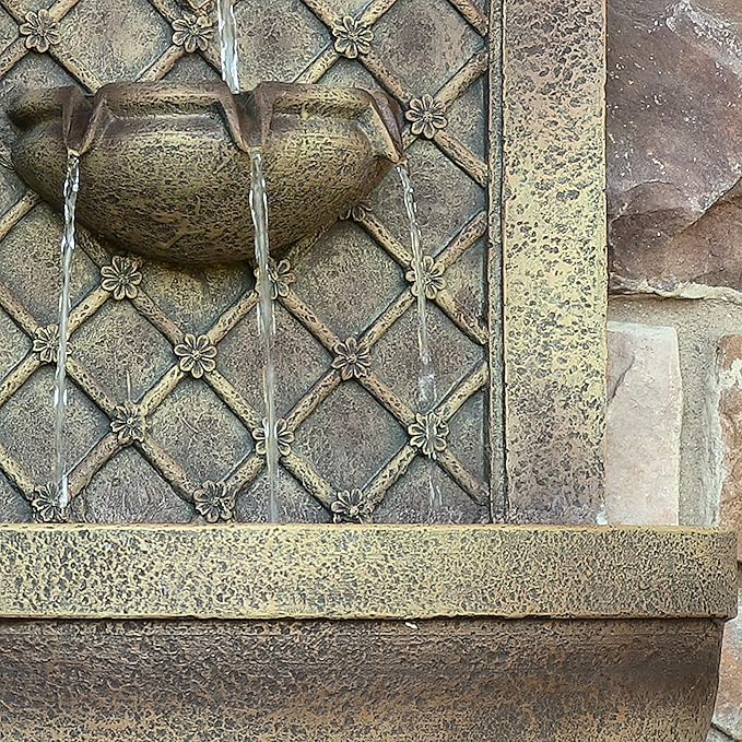 Sunnydaze 31" Outdoor Wall Water Fountain with Pump - Florentine Stone - Rosette - Electric