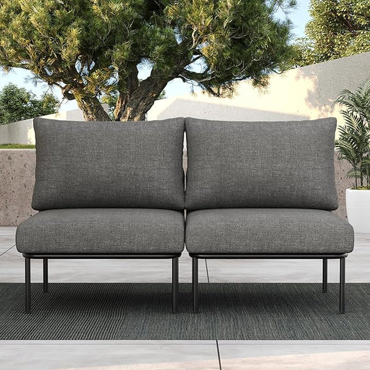 LayinSun 2 Pieces Aluminum Patio Furniture Set, Modern Modular Sectional Middle Chairs and Upgrade Thickness Cushion