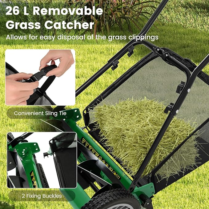 IRONMAX Lawn Mower, 16 Inch Push Reel Lawn Mower with 5 Steel Blades, Adjustable Cutting Heights, Grass Catcher Bag, Walk-Behind Manual Lawnmower for Garden Park Yard, No Motor (Green, 16 Inch) - Image 6