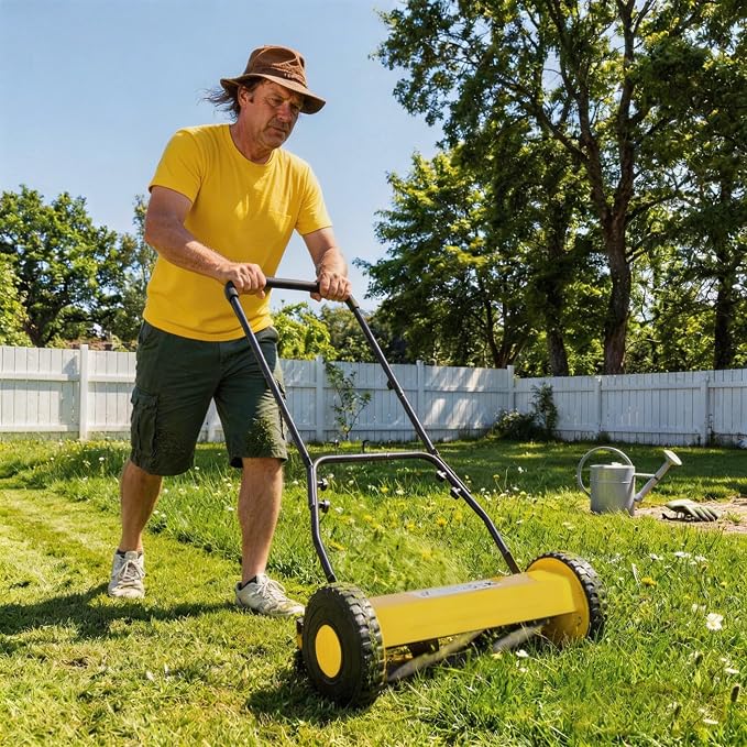 16" Push Lawn Mower, Manual Hand Push Lawn Mower Without Grass Catcher, Lightweight & Portable Walk-Behind Mower for Small Yards, Garden & Patio - Image 7